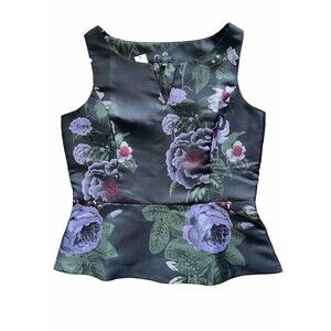 NWT Talbots Jacquard Sleeveless Black Floral Satin Peplum Top Tapestry Size 4P